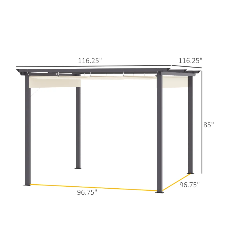 Outsunny 10' x 10' Retractable Pergola Canopy, Patio Gazebo, Sun Shelter with Aluminum Frame for Outdoors, Cream White