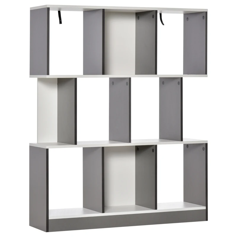 HOMCOM 3-Tier Wooden Bookcase, Display Shelf Freestanding Decorative Storage Shelving, Home Office Grey and White