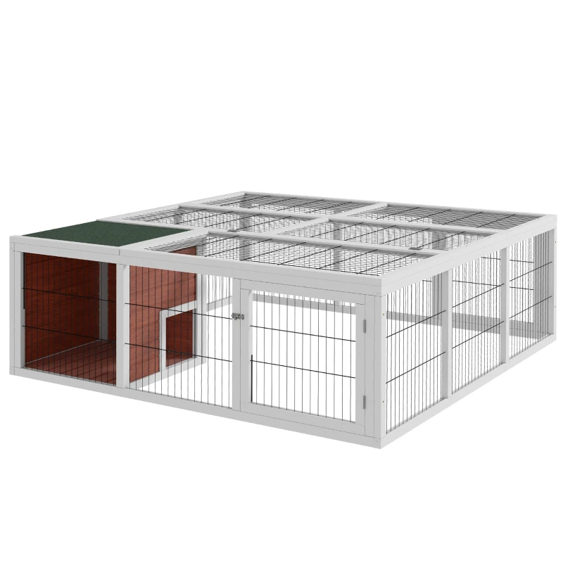 PawHut 64" Wooden Outdoor Rabbit Hutch Playpen Tortoise House Habitat with Run and Enclosed Cover