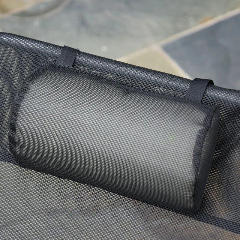 Outsunny Outdoor Lounge Chair, Portable Adjustable Reclining Seat Folding Chaise Lounge Patio Camping Beach Tanning Chair Bed with Pillow, Black