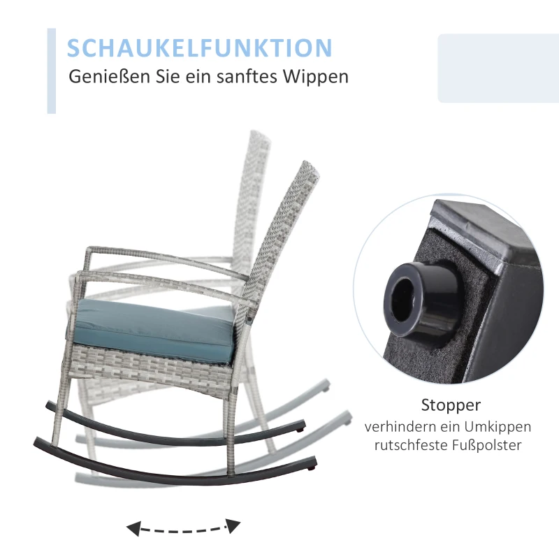 Outsunny Outdoor PE Rattan Rocking Chair, Garden Glider Rocking Chair, Wicker Patio Chair Set with Armrest and Cushion, Grey