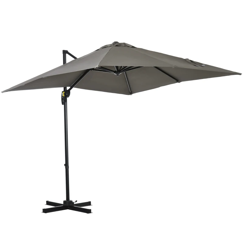 Outsunny 8' x 8' Square Patio Hanging Offset Umbrella with 360° Rotation, Aluminum Outdoor Cantilever Market Parasol, Light Grey