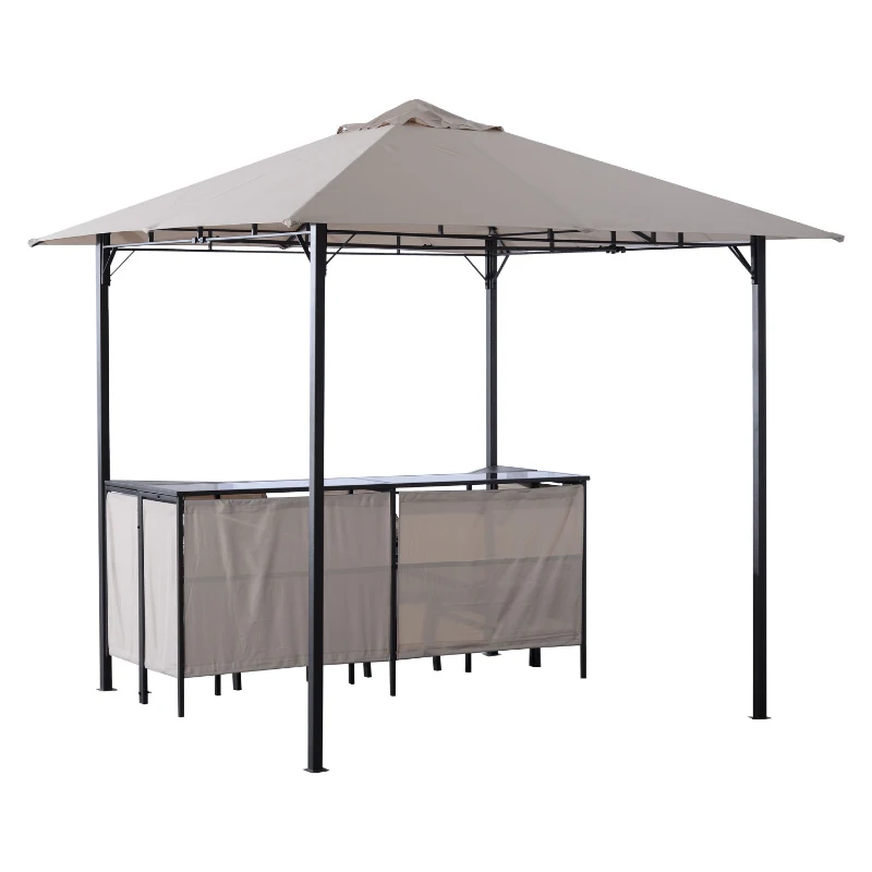 Outsunny 8' x 8' 3-Piece Patio Bar Set with Gazebo Canopy 2 Bar Stools and Bar Table with Storage Shelf for Poolside, Backyard, Garden