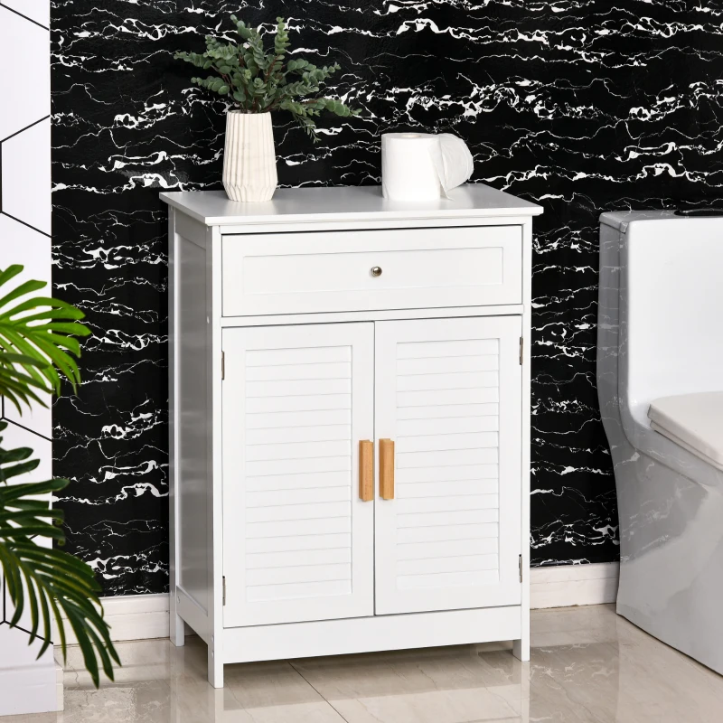 Kleankin  Bathroom Storage Cabinet Freestanding with Double Shutter Door and Drawer Toilet Vanity Cabinet  Narrow Organizer  White
