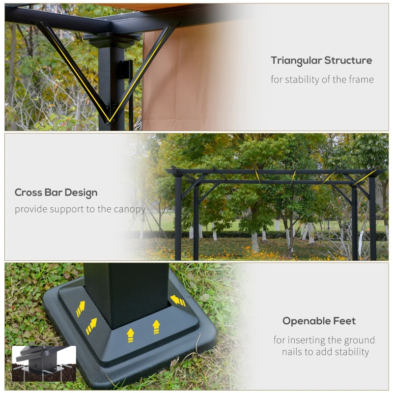 Outsunny 10' x 10' Retractable Pergola Canopy, Outdoor Gazebo with Sun Shade Canopy and Steel Frame, for Backyard, Garden, Patio, Deck, Brown