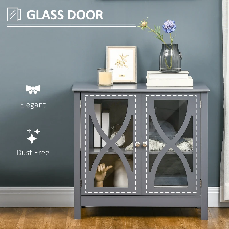 HOMCOM Kitchen Sideboard, Glass Door Buffet Cabinet, Bathroom Storage Cabinet with Adjustable Storage Shelf for Dining Room, Living Room, Grey