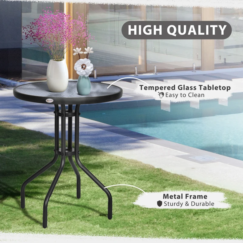 Outsunny 24" Patio Table Round Tempered Glass Top Outdoor Dining Steel Frame Backyard