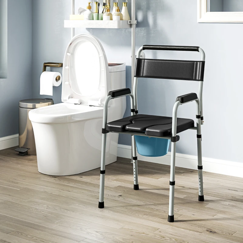 HOMCOM Bedside Commode Chair for Seniors, Adults, Handicap, Raised Toilet Seat with Arm, Adjustable Height, 331 lbs, Black
