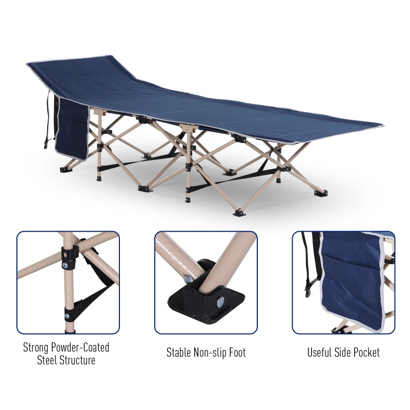 Outsunny Folding Camping Cots for Adults with Carry Bag, Side Pocket, Outdoor Portable Sleeping Bed, 330 lbs. Capacity, Blue