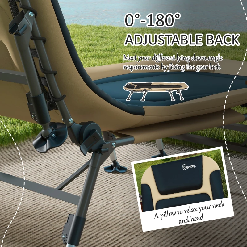 Outsunny Heavy Duty Camping Cot, Folding Bed with Soft Padded Cushion and 180° Adjustable Backrest, 400 lbs. Capacity, Cream