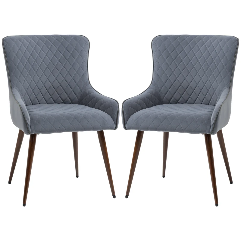 HOMCOM Dining Chairs Set of 2, Modern Wingback Kitchen Chairs with Velvet Fabric Upholstery, Tufted, Steel Legs, Accent Arm Chairs for Living Room, Dining Room, Bedroom, Grey