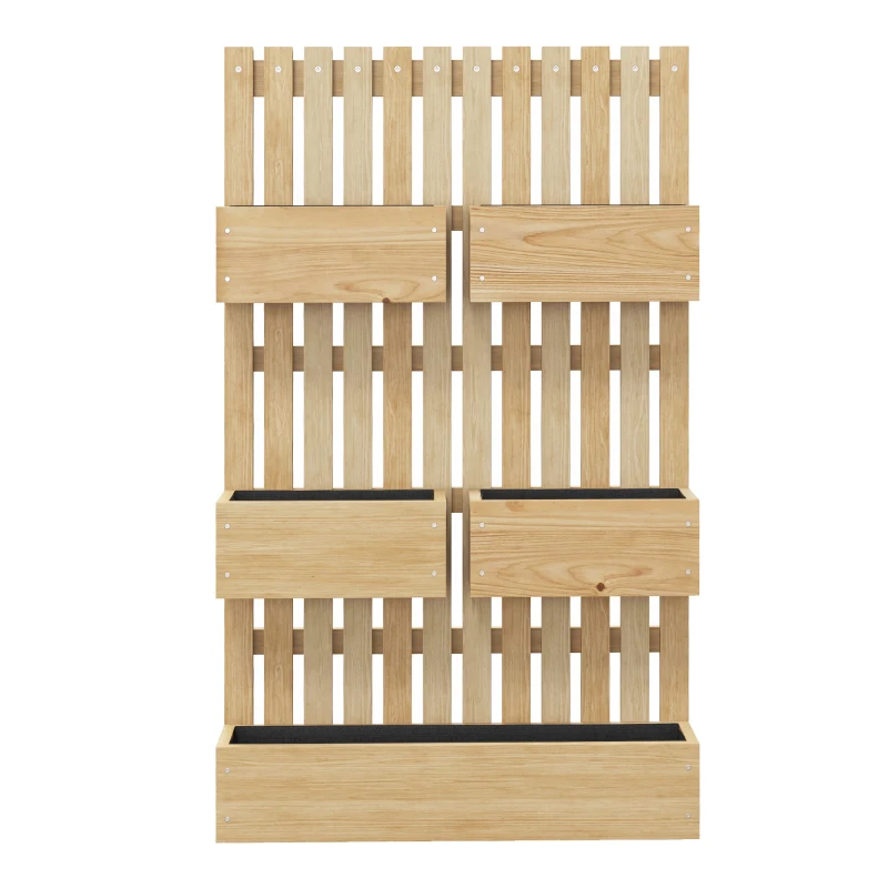 Outsunny 5 Box Raised Garden Bed w/ Trellis for Climbing Plants, Wall-Mounted Wood Planters w/ Drainage Holes, Natural