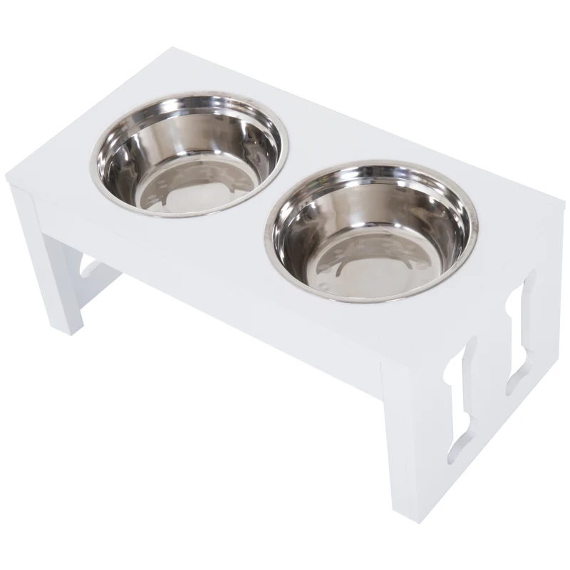 PawHut 23" Modern Decorative Raised Dog Bowls, Wooden Heavy Duty Pet Food and Water Bowl, Elevated Feeding Station, White