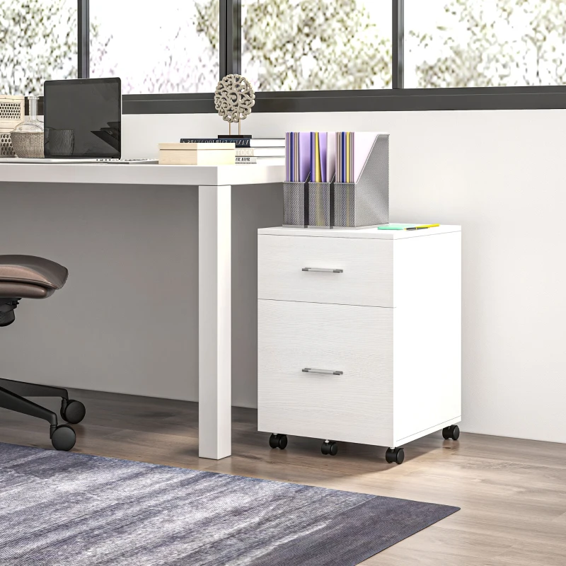 Vinsetto Mobile Filing Cabinet, Vertical File Cabinet with 2 Drawers, Wheels, for Letter or A4 File, White