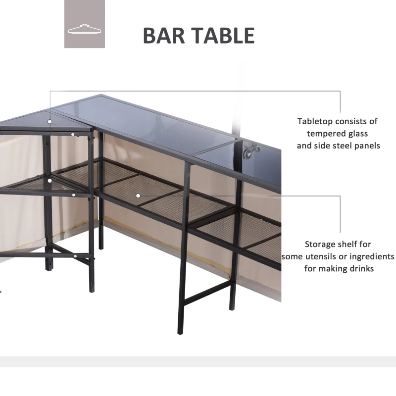 Outsunny 8' x 8' 3-Piece Patio Bar Set with Gazebo Canopy 2 Bar Stools and Bar Table with Storage Shelf for Poolside, Backyard, Garden