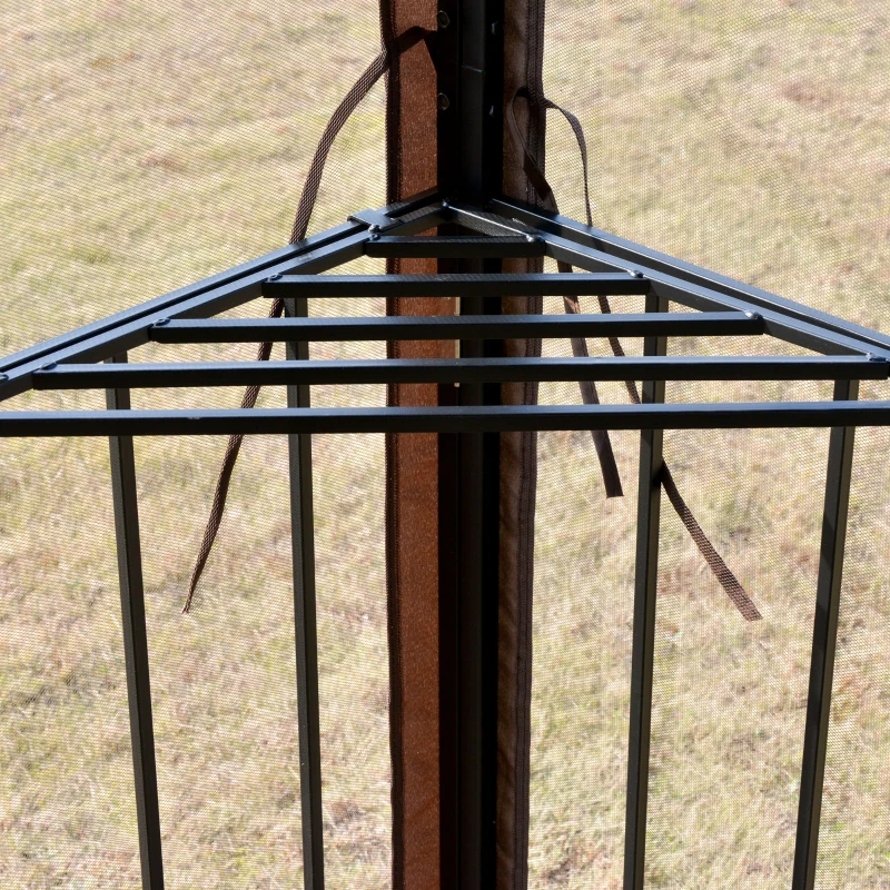 Outsunny 10' x 10' Patio Gazebo with Corner Shelves, Double Roof Outdoor Gazebo Canopy Shelter with Removable Mesh Netting, for Garden, Lawn, Backyard and Deck, Brown