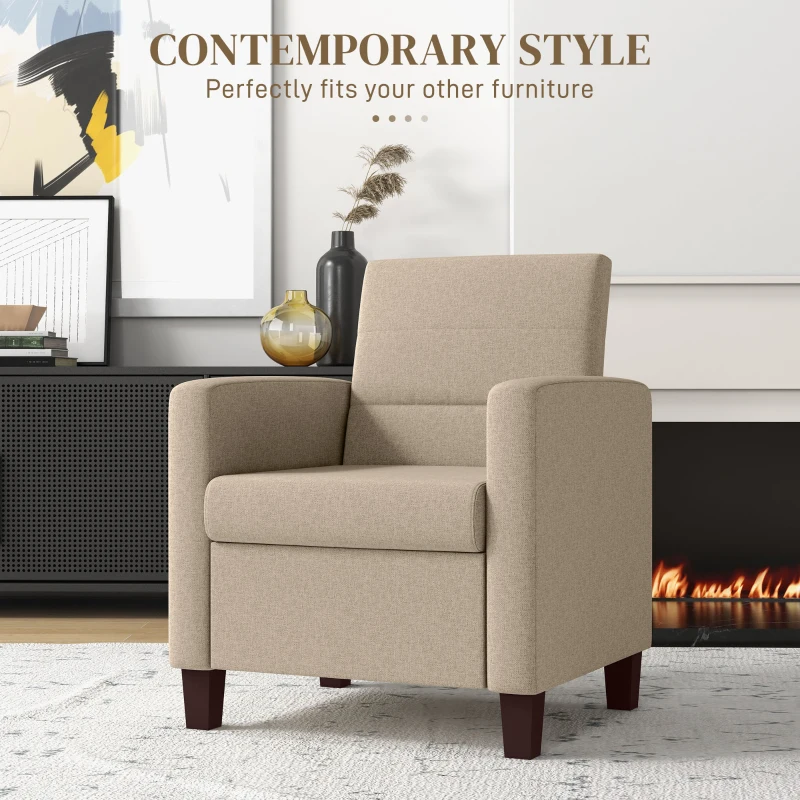HOMCOM Fabric Accent Chair, Modern Armchair with Seat Cushion and Non-Slip Pads for Living Room, Bedroom, Light Brown