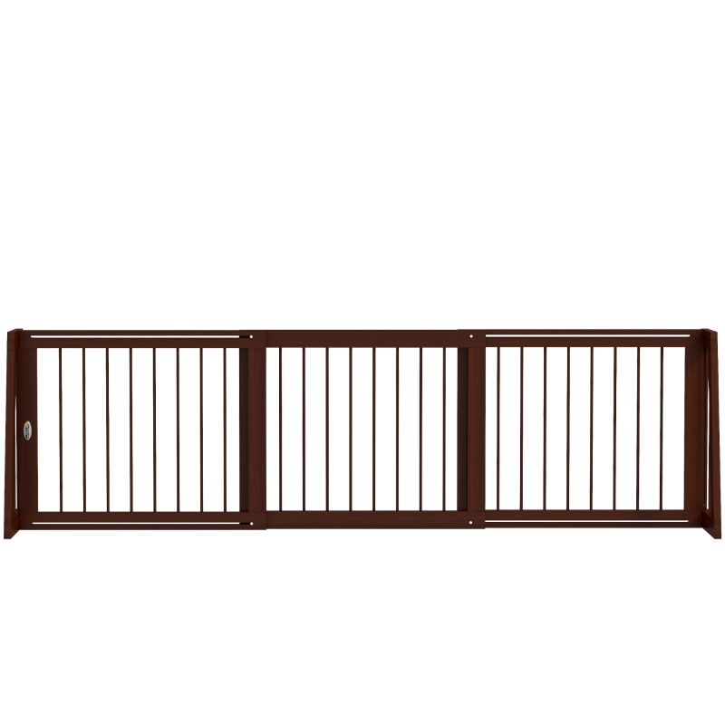 PawHut 28"-75" Freestanding Wooden Pet Gate with Support Feet & Non-Slip Mats for Indoor, Stairway, Doorway, Brown