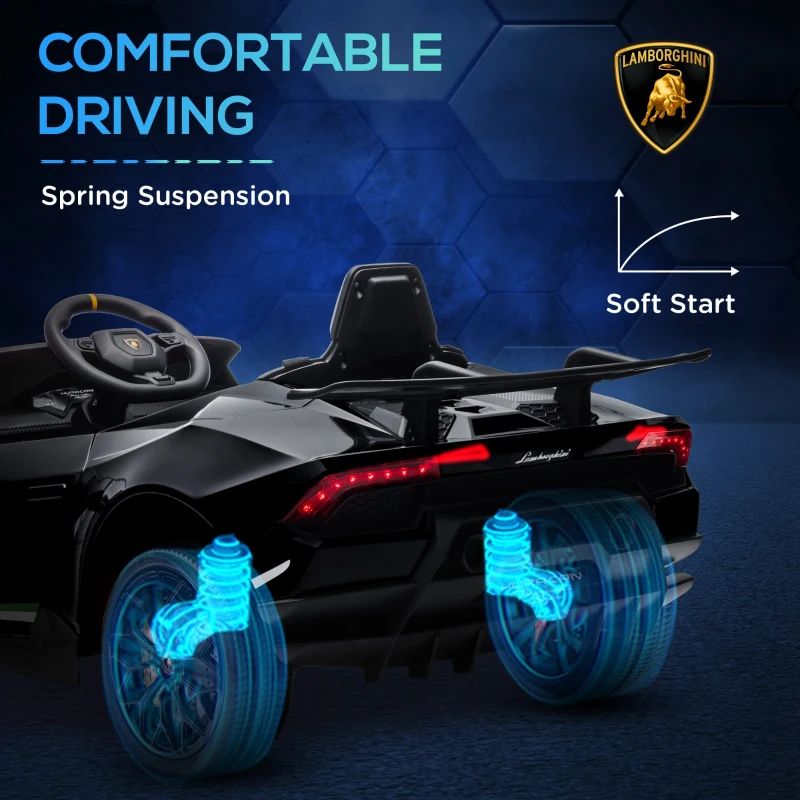 Qaba 12V Lamborghini Huracan Licensed Kids Electric Car with Parent Remote Control, Spring Suspension, Transport Wheel, Black(m-7)