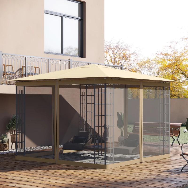 Outsunny Gazebo Replacement Mosquito Netting 10' x 10' Black Screen Walls for Canopy with Zippers for Parties and Outdoor Activities