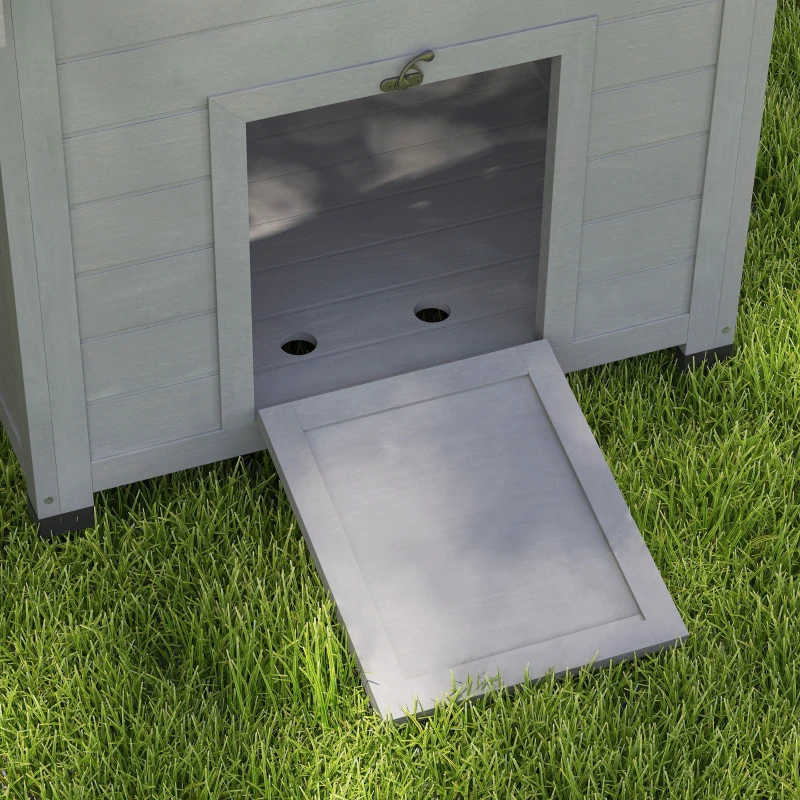 PawHut Duck Coop, Wooden Duck House with Openable Roof & Double Doors, Light Gray