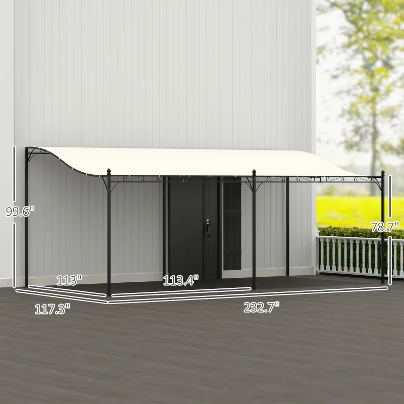 Outsunny 10' x 20' Wall-Mounted Outdoor Pergola Canopy, Metal Patio Canopy with Drainage Holes for Backyard Garden, Cream White