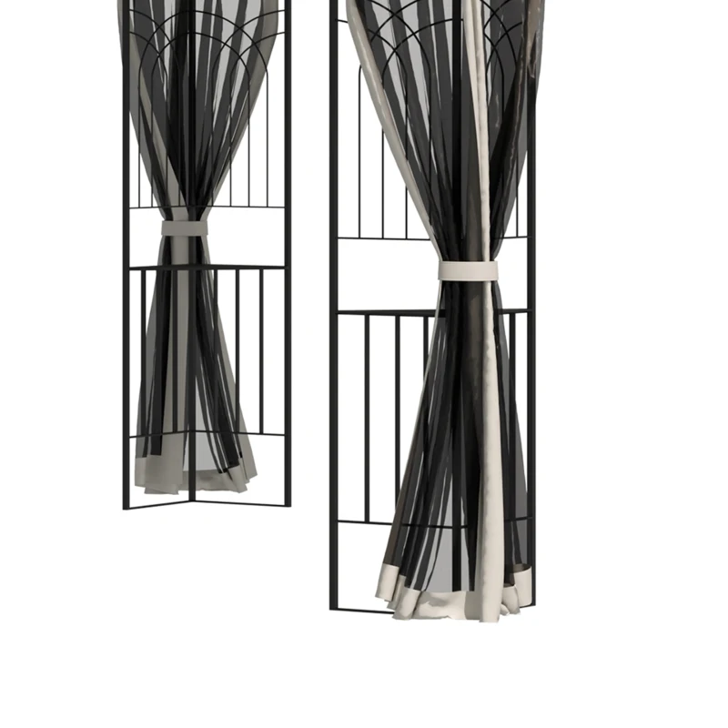 Outsunny 10'x10' Soft-top Patio Gazebo with Double Tier Roof, Mesh Curtains, Display Shelves, Top Hooks, Beige