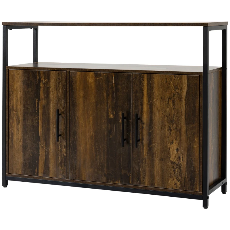 HOMCOM Industrial Kitchen Sideboard, Buffet Cabinet with Storage Open Compartment and Adjustable Shelves for Living Room, Bedroom, Hallway, Rustic Brown