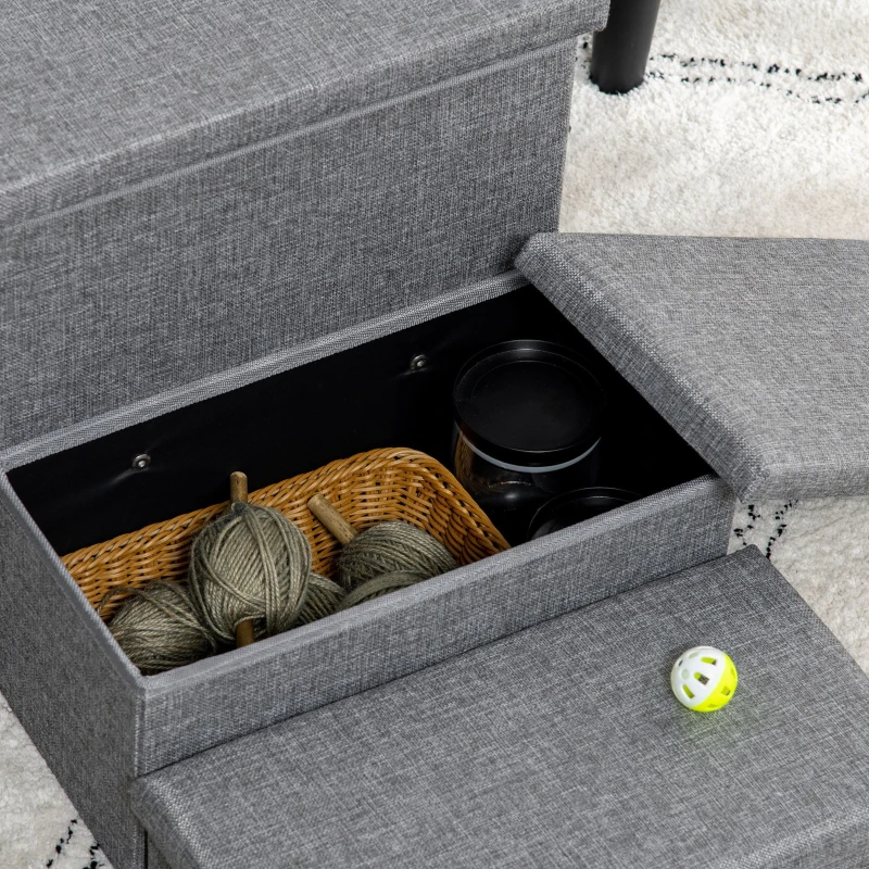 PawHut Dog Stairs, 3-Tier Dog Steps for High Bed Couch with Storage Box, Portable Dog Ramp Home Ladder for Small Cat and Dog