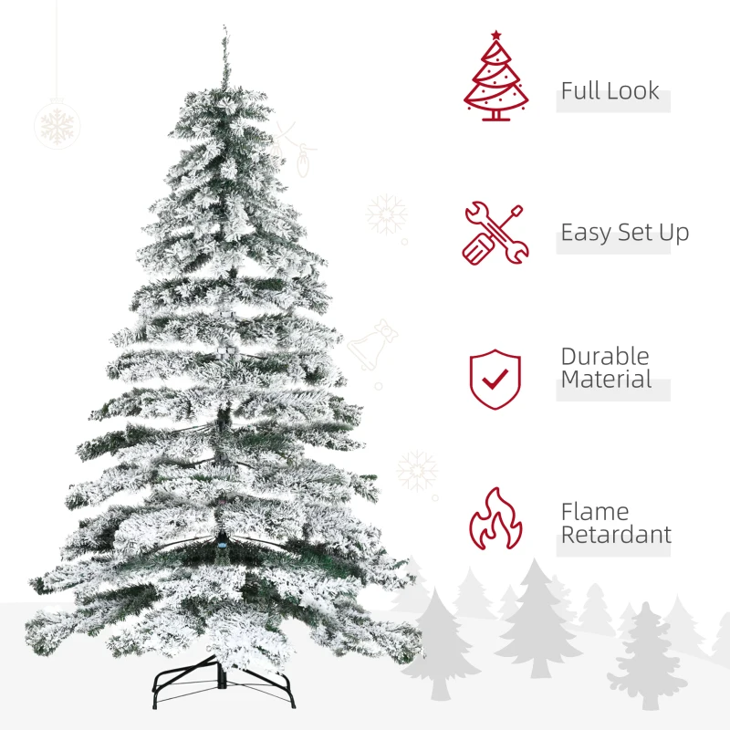HOMCOM 7.5ft Artificial Snow Flocked Christmas Tree Xmas Tree Holiday Home Indoor Decoration for Party with Foldable Feet, Green