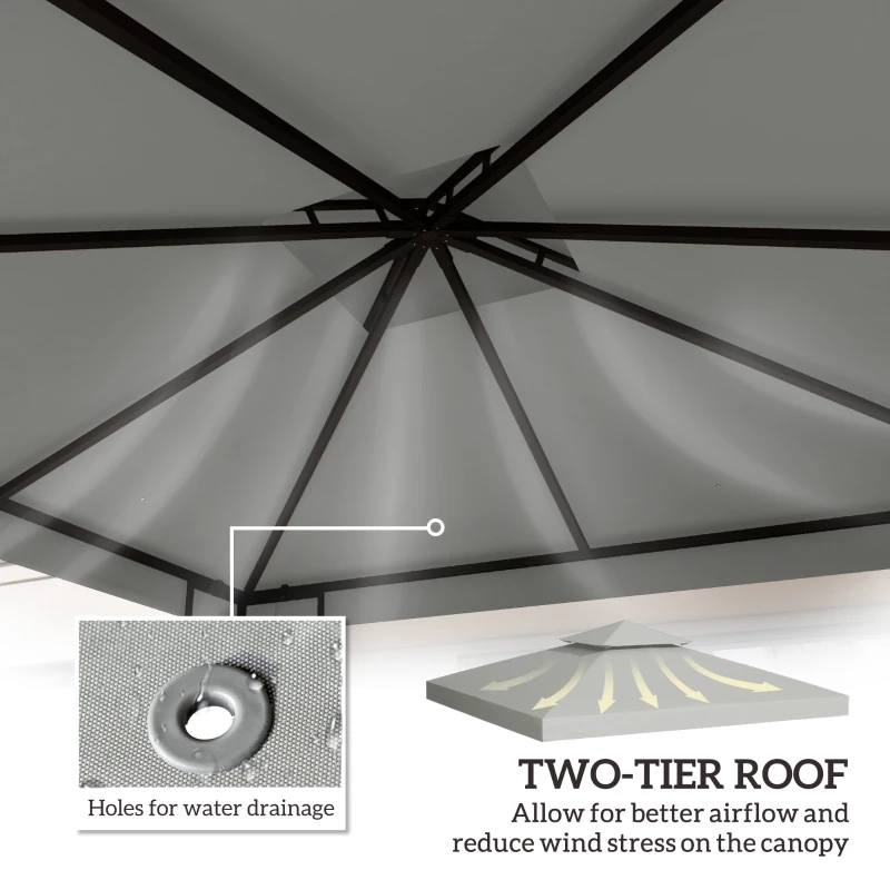 Outsunny 9.8' x 9.8' Square 2-Tier Gazebo Canopy Replacement Top Cover Outdoor Garden Sun Shade, Light Grey