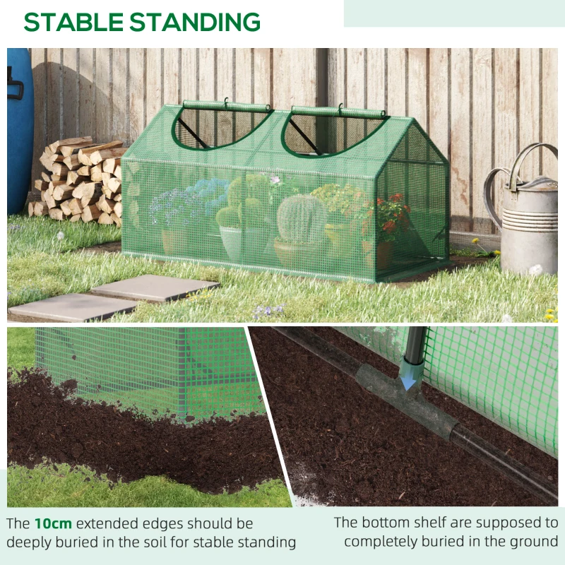Outsunny 47" x 24" x 24" Portable Mini Tunnel Greenhouse Garden Planting Outdoor Flower Warm House Box with 2 Windows Steel Frame PE Cover, Green