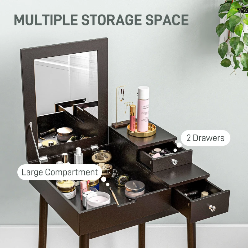 HOMCOM Makeup Vanity Table with Flip-up Mirror, Modern Dressing Table with 2 Drawers for Bedroom, Black