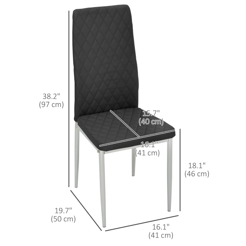 HOMCOM Kitchen Chairs Set of 4, Dining Chairs w/ Faux Leather Upholstery and Steel Legs for Living Room, Dining Room, Black