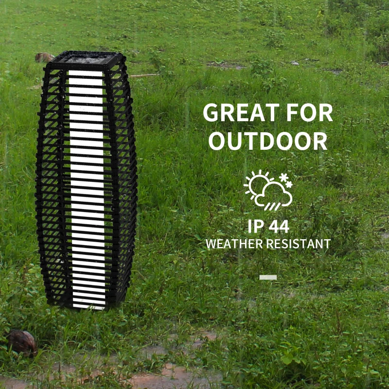 Outsunny Solar Floor Lamp, Outdoor Rattan Garden Lantern Pathway Light & Decorative Driveway Lighting with Auto On/Off LED Lights for Porch, Yard, Lawn, Courtyard, Deck, Black
