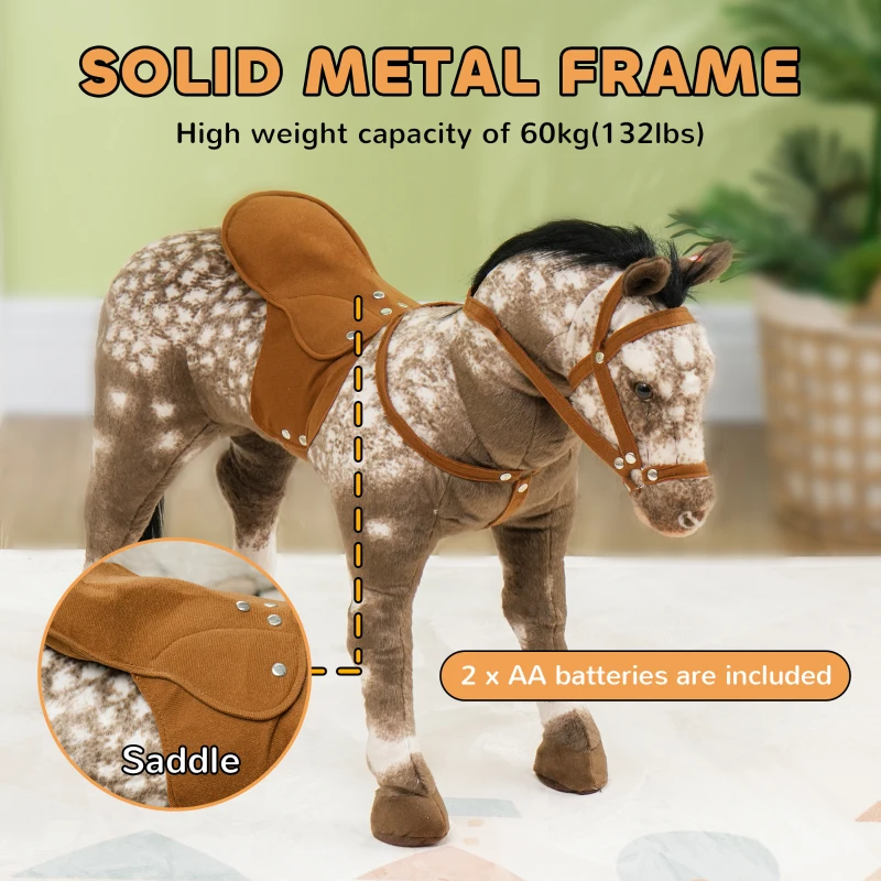 Qaba Kids Ride on Horse with Neighing Sound, Saddle for Ages 3-8