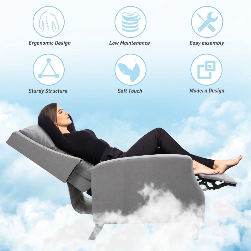 HOMCOM Manual Recliner Single Sofa Chair with Pushback, Accent Lounge Arm Chair with Retractable Footrest, Grey