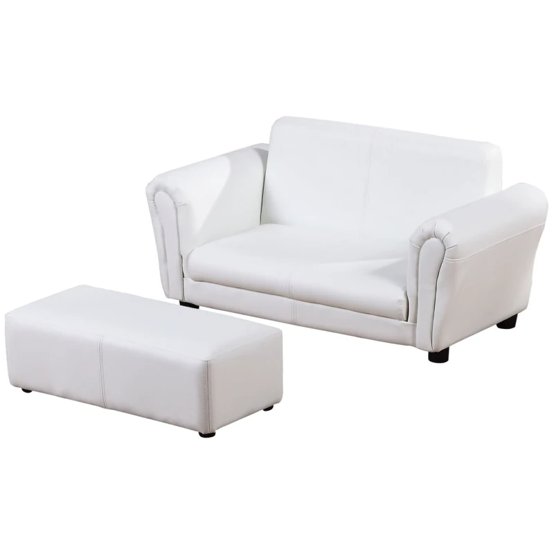 Qaba Kids Sofa Set with Footstool for Toddlers and Babies, White