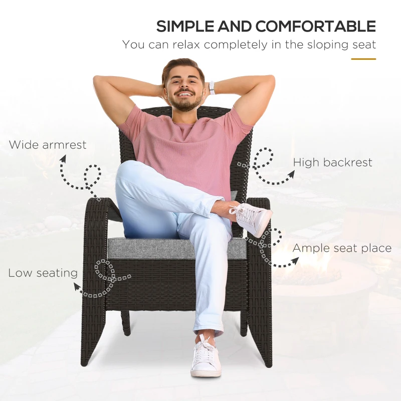 Outsunny Patio Wicker Adirondack Chair, Outdoor Rattan Muskoka Chair with Cushions for Patio, Garden, Backyard, Grey