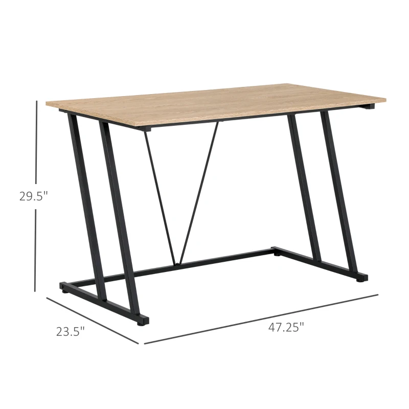 HOMCOM Home Office Computer Desk, Writing Desk, Laptop Table with Z-Shaped Metal Frame, V-Shaped Support Bar, and MDF Tabletop, Black
