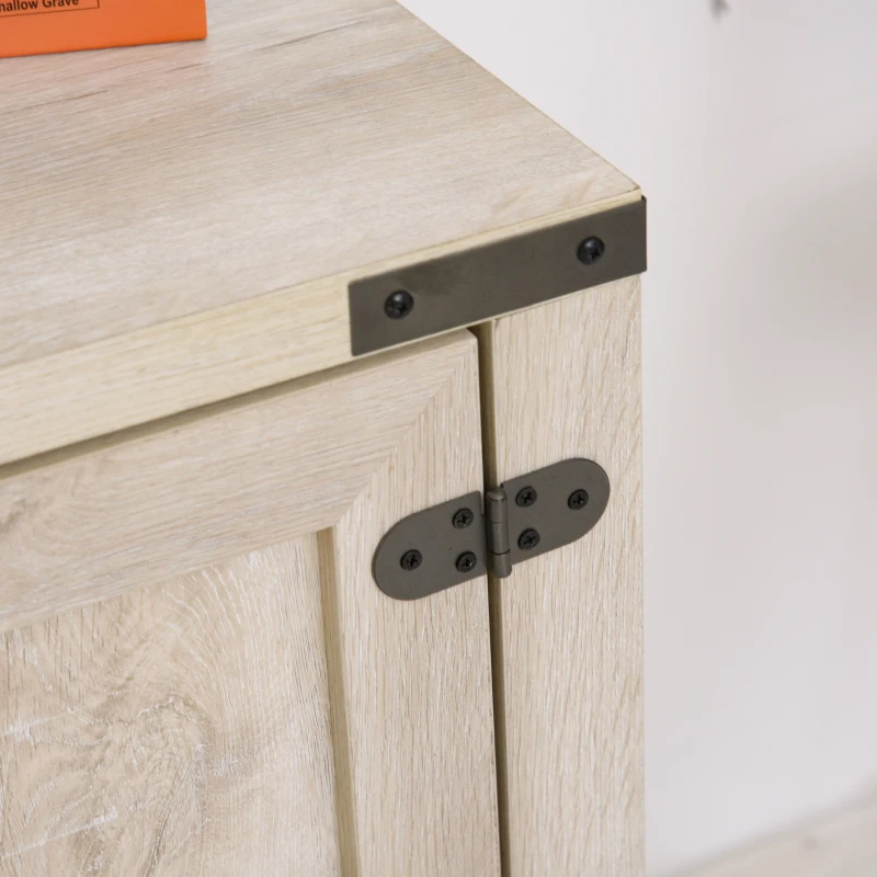 HOMCOM Farmhouse Double Door Coffee Bar Cabinet, Console Table, Sideboard Buffet Cabinet with Bottom Shelf for Entryway, Living Room, Oak