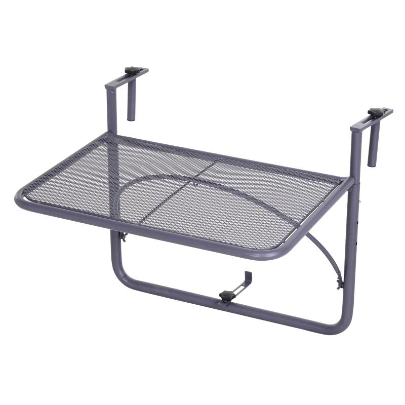 Outsunny Adjustable Balcony Hanging Railing Table, Metal Mounting Mini Wall Desk Storage Rack, Outdoor Flower Stand Serving Table Rectangle, Grey