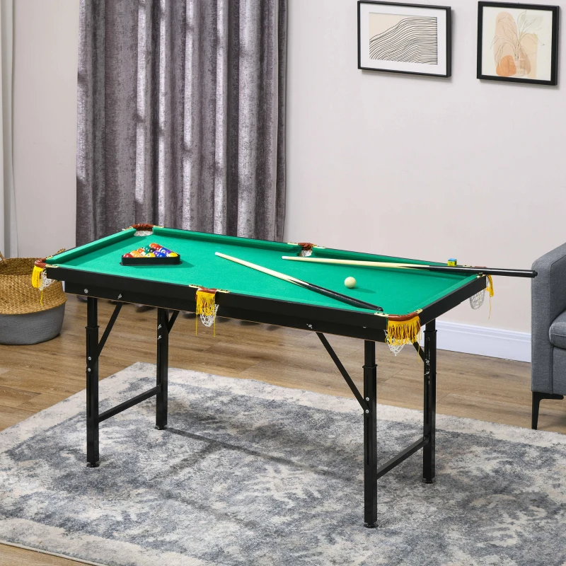 Soozier 55" Pool Table Set Folding Billiard Table with Adjustable Height, 2 Cues, 16 Balls, 2 Chalks, Triangle, Brush, Green