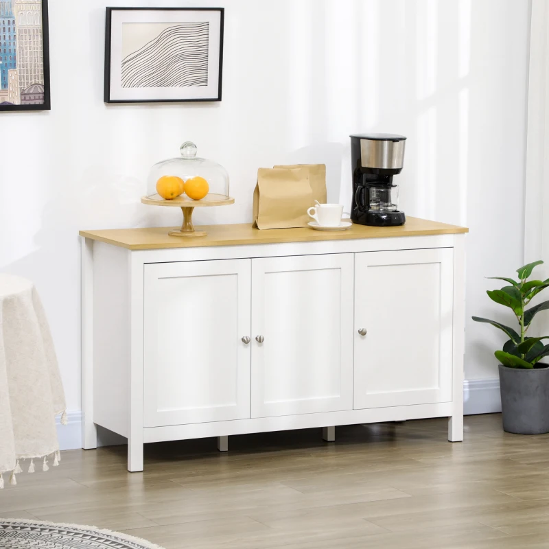 HOMCOM Sideboard, Buffet Cabinet with Doors and Adjustable Shelves for Living Room, Entryway, White and Natural