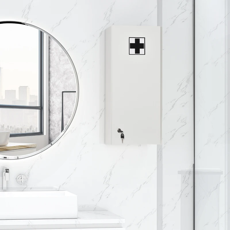 kleankin Wall Mount Medicine Cabinet, 5-tier Lockable Bathroom Cabinet with 2 Keys and Adjustable Shelves, White