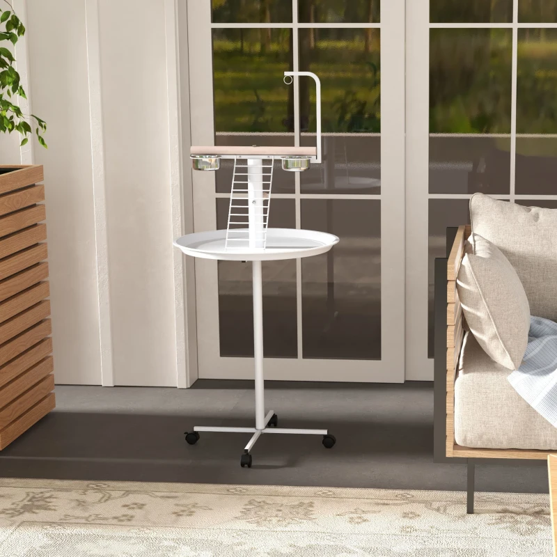PawHut Bird Stand with Wheels, Perches, Feed Bowls, Round Tray for Parrot