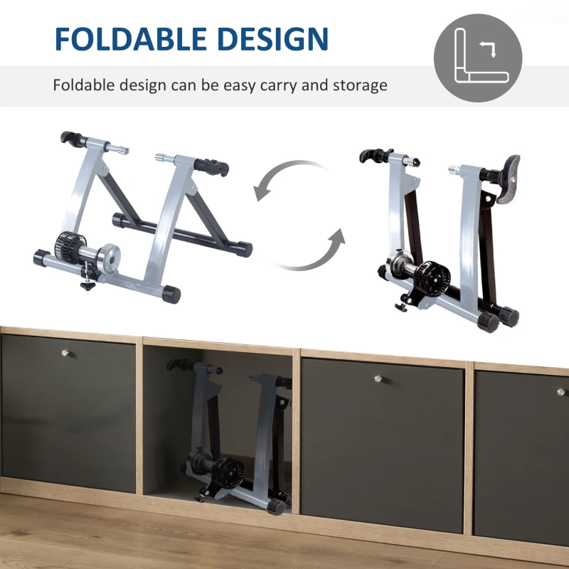Soozier Foldable Indoor Bike Trainer, Stationary Bicycle Stand for Indoor Cycling Riding Exercise, 26-28" & 700C Wheels, Silver