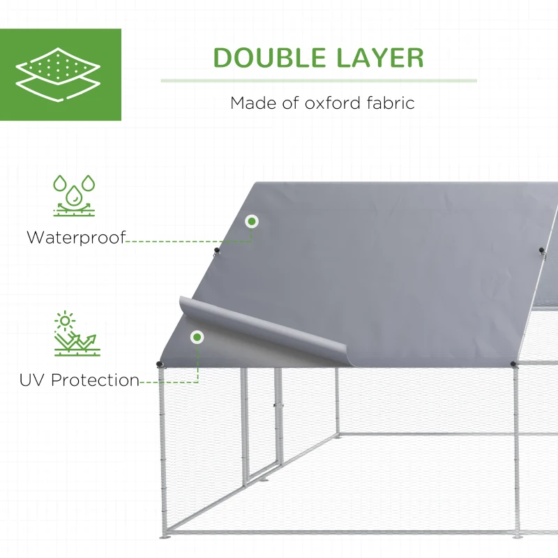 PawHut Large Chicken Coop Metal Chicken Run with Waterproof and Anti-UV Cover, Spire Shaped Walk in Fence Cage Hen House for Outdoor and Yard Farm Use, 1.3" Tube Diameter, 9.8' x 26.2' x 6.4'