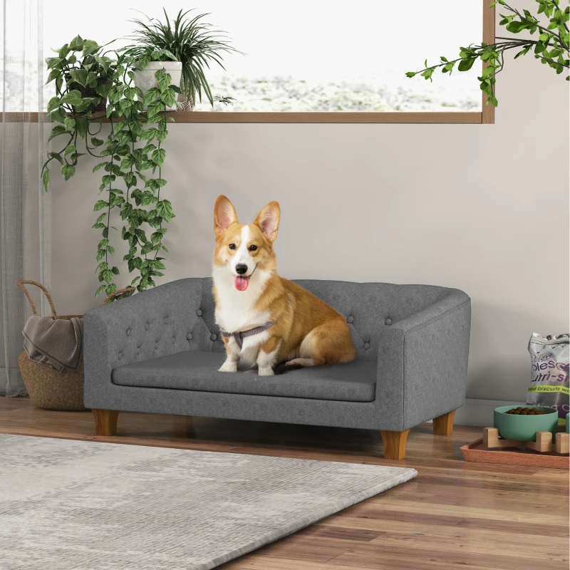 PawHut Raised Dog Sofa, Elevated Pet Sofa for Small Medium Dogs, Gray