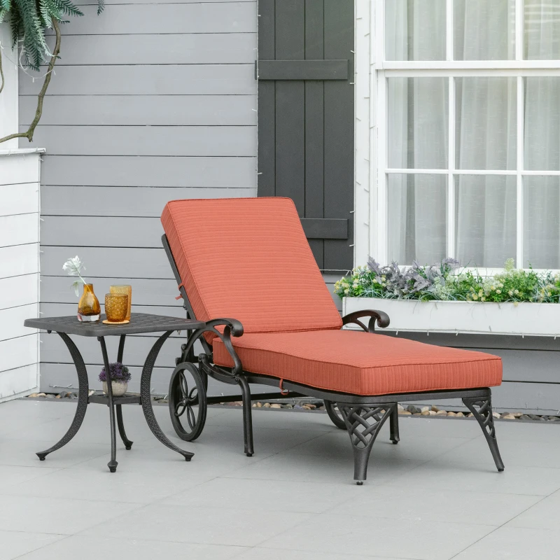 Outsunny Aluminum Adjustable Chaise Lounge Chair, Folding 4-Position Patio Recliner, Wheels, Armrests, Side Table, Cushion for Poolside, Backyard, Deck, Porch Garden, Red